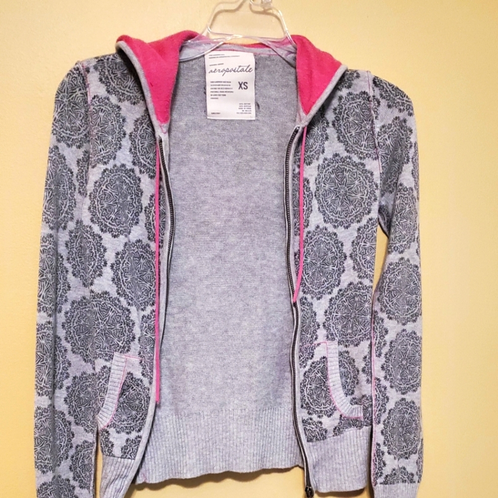 Aeropostale XS Gray Pink Zip Sweater